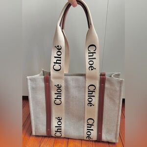 Chloe Woody Tote Bag - White and Brown